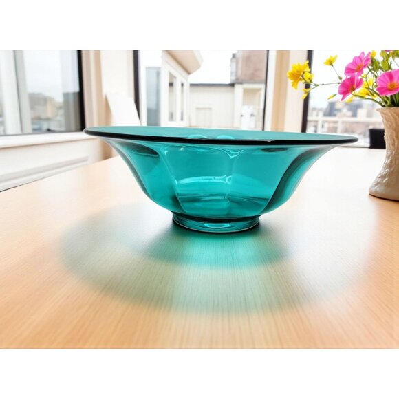 vintage turquoise flower petal design decorative glass bowl - Picture 1 of 11